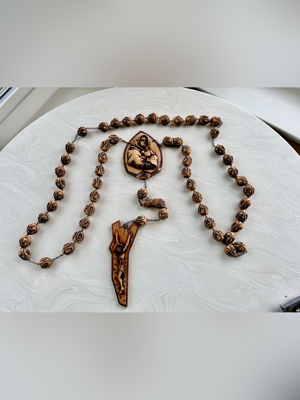 Vintage Madonna and Child Alabasterite Wall Rosary made in Italy